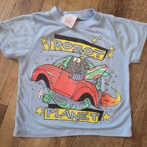 Vtg Robot Planet Kids Blue T-Shirt/4t